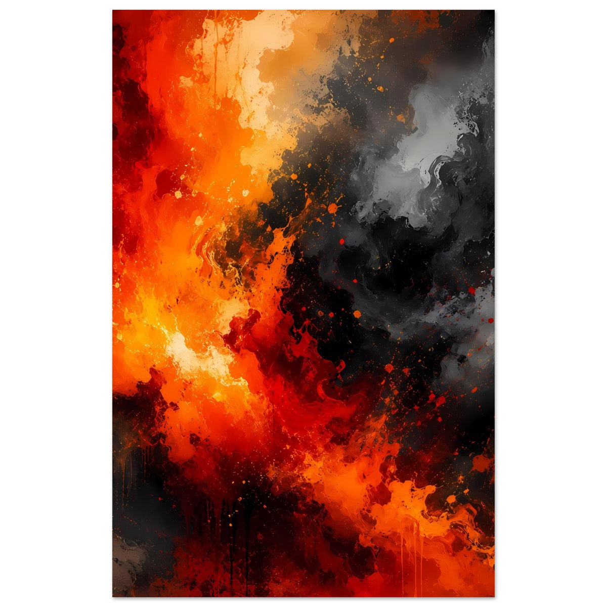 Abstraktes Feuer-und-Rauch-Poster, vertikal, starke orange-roten Explosionseffekte