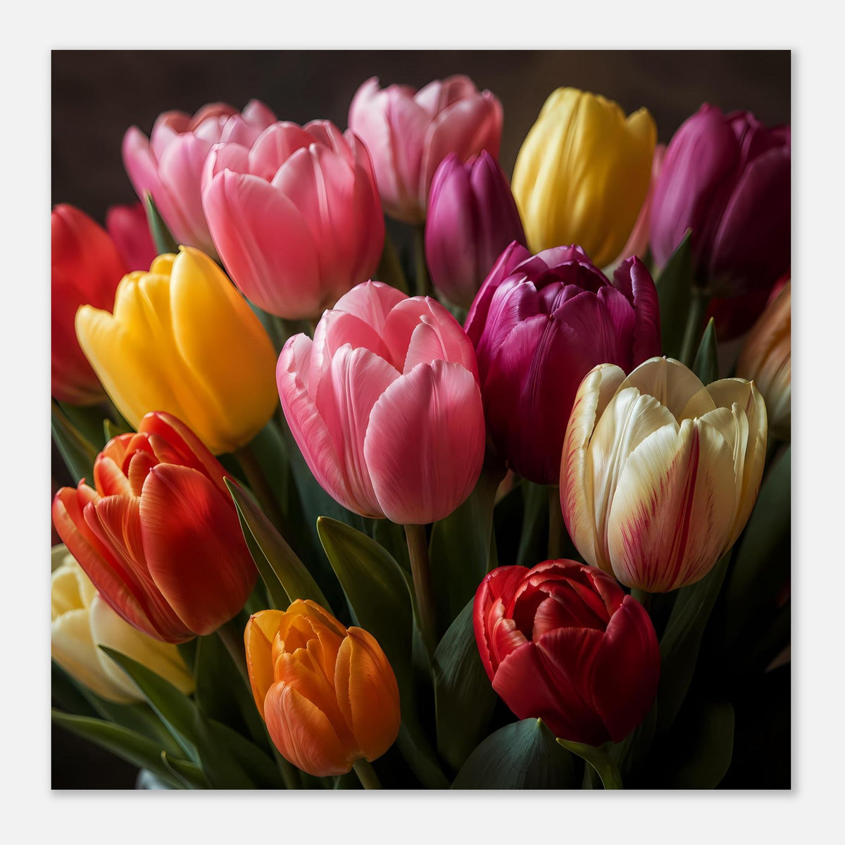 Tulpenstrauß-Poster im Querformat mit rosa, violetten, gelben und roten Tulpen