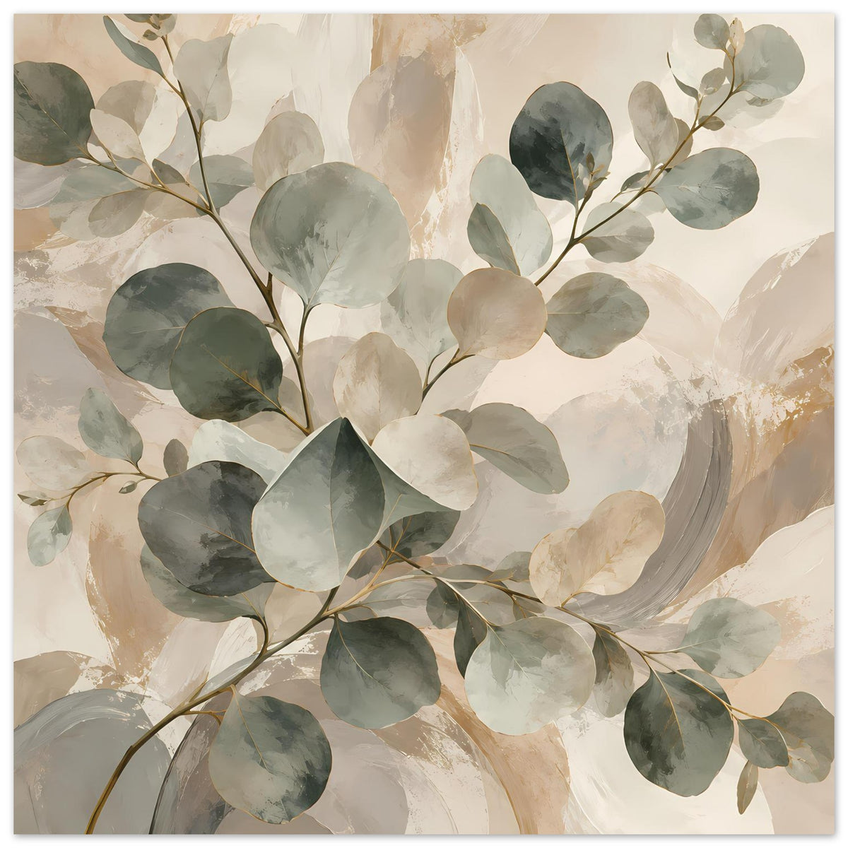 Botanisches Poster mit Aquarellblättern in Salbeigrün und Beige, horizontal