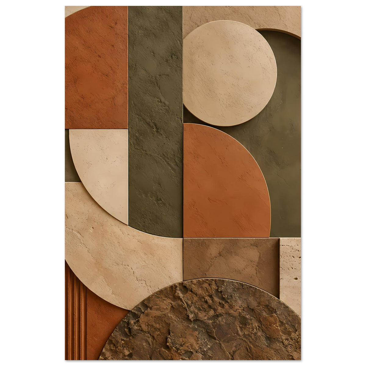 Geometrisches Poster mit Kreisen und Bögen in Rost, Oliv, Beige und Braun