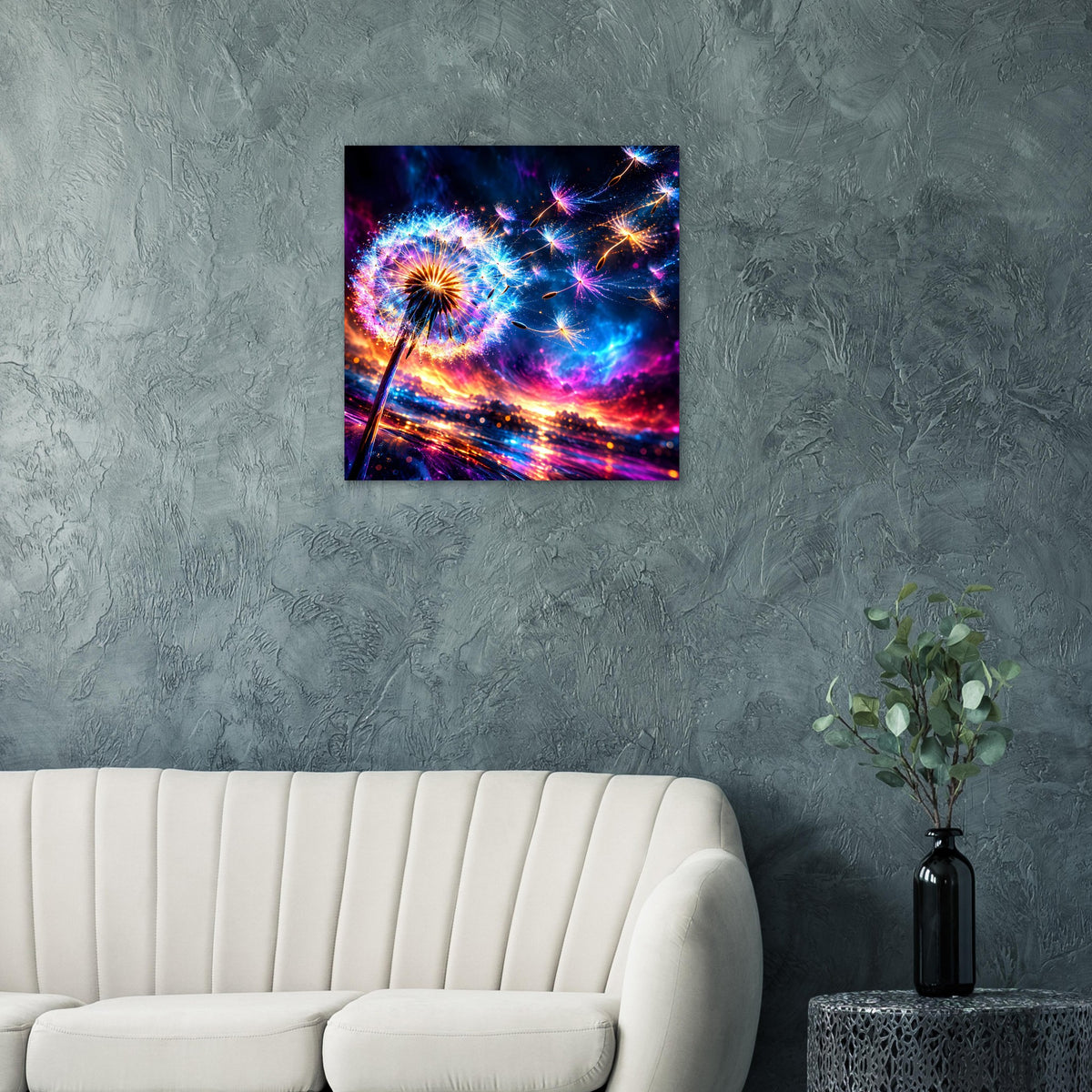 Quadratisches Wandposter mit Feuerwerk-Motiv in leuchtenden Neonfarben