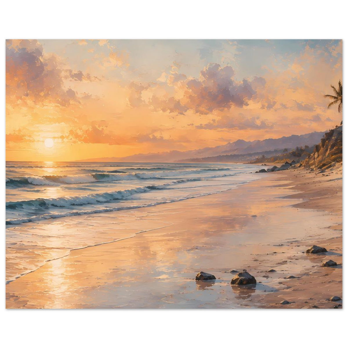 Strand-Sonnenuntergangsposter auf mattem Premiumpapier, horizontales Gesamtmotiv