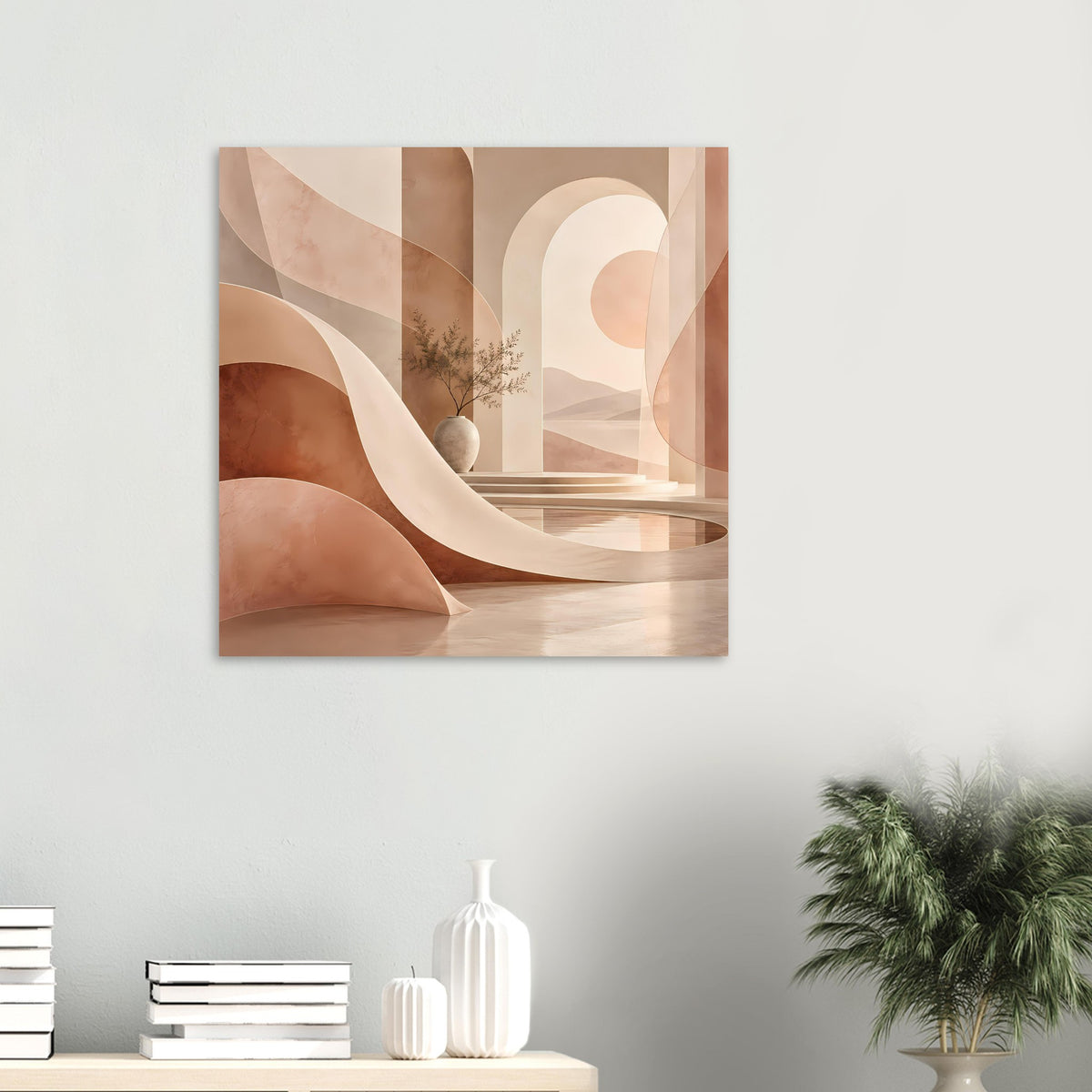 Kleines Wandposter mit gerahmtem Archway-Motiv in warmen Beige- und Brauntönen