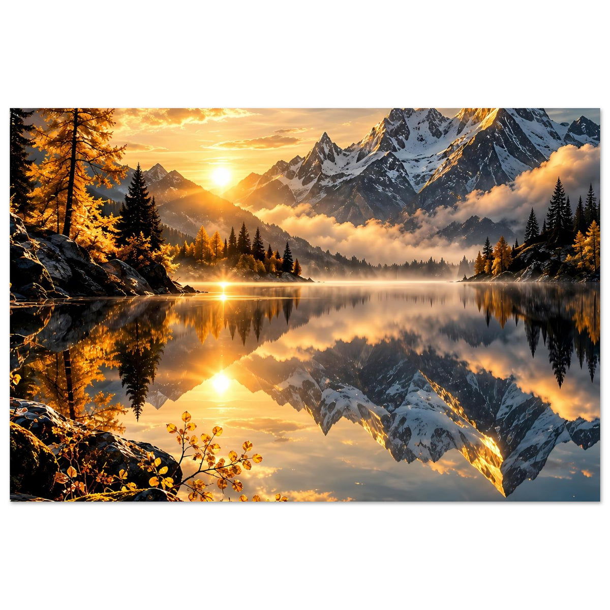 Querformat-Poster: Sonnenaufgang am Bergsee mit Spiegelung der Alpengipfel