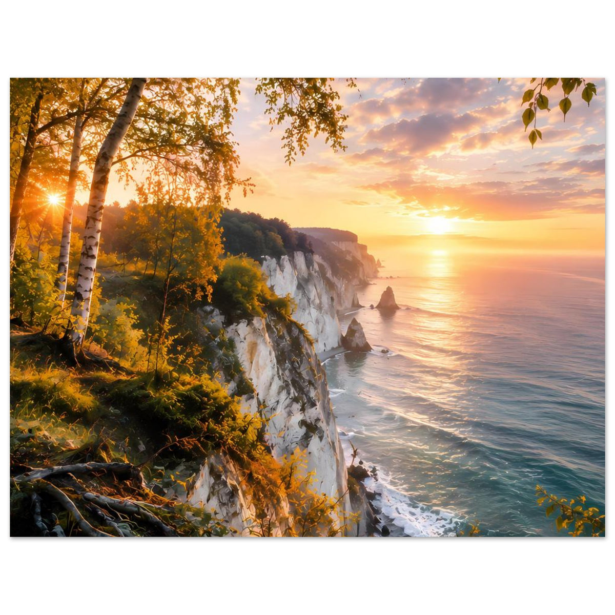 Horizontales Poster mit Küstenklippen und Sonnenuntergang über dem Meer