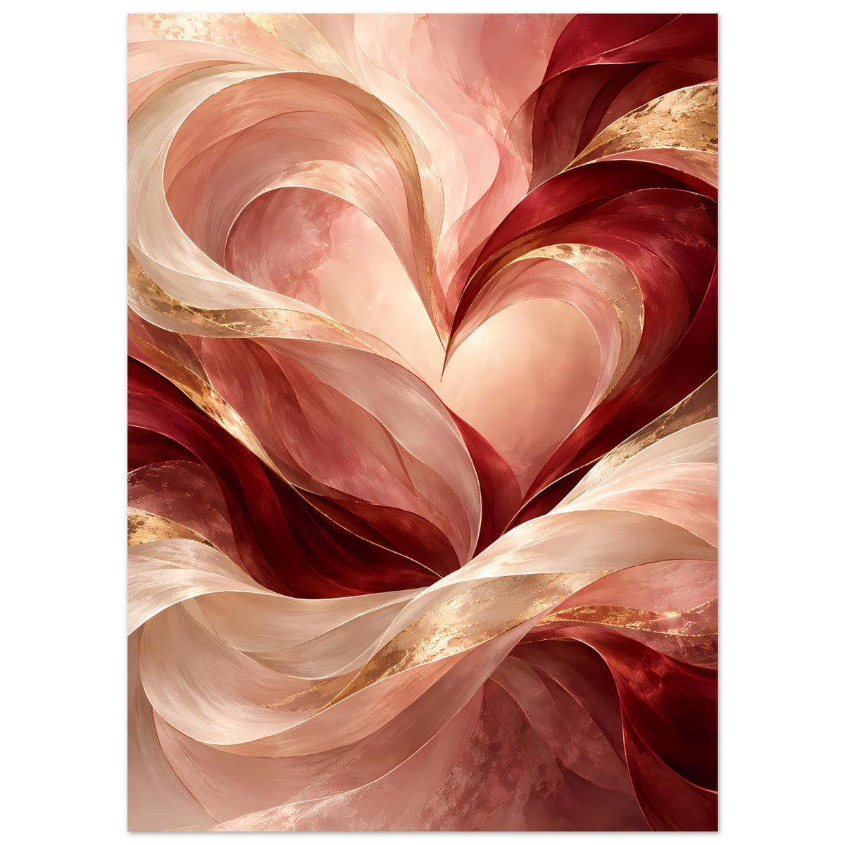Poster mit abstraktem Herz in Rosé, Rot und Gold