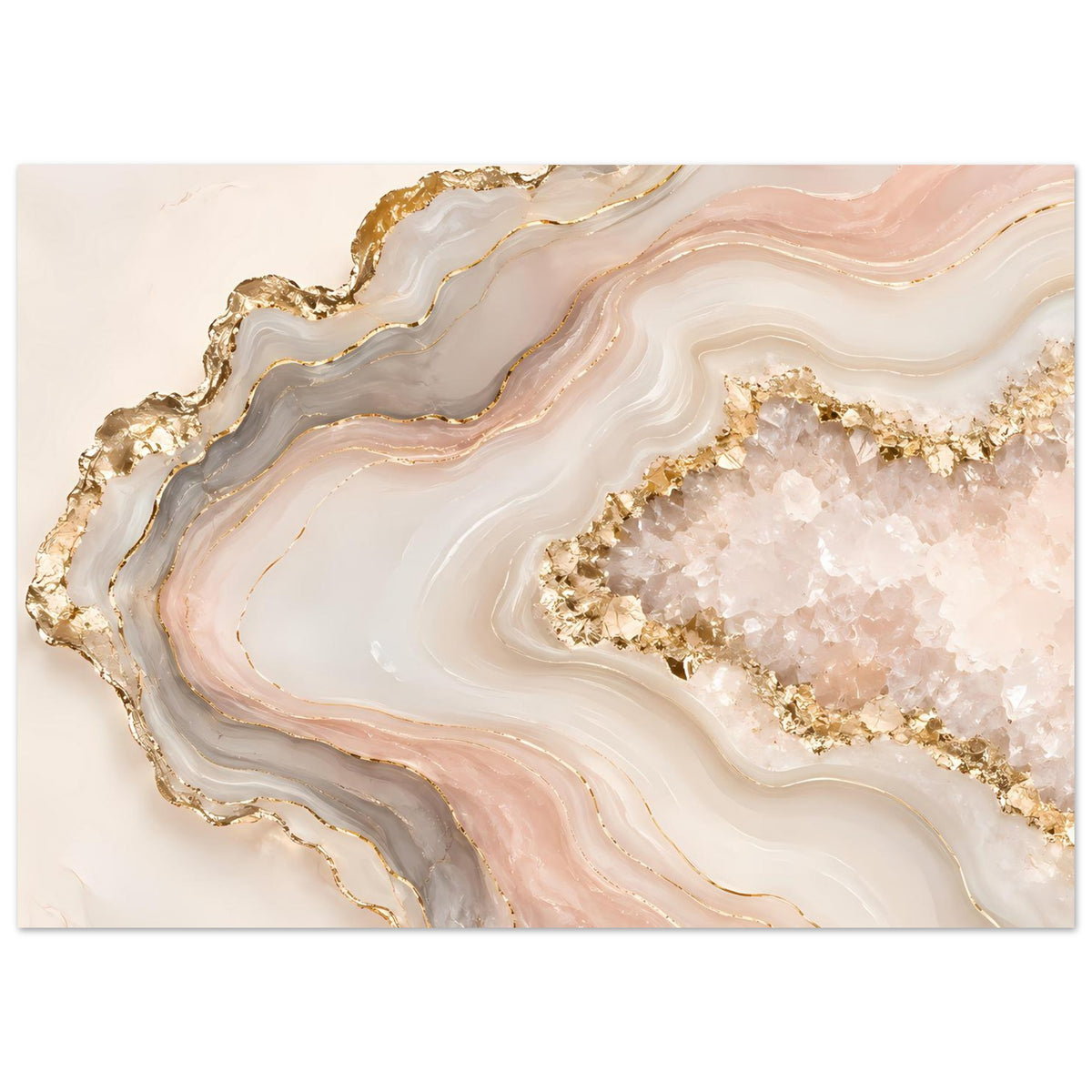 Abstraktes Poster mit Geodenmuster in Rosé, Creme und Gold