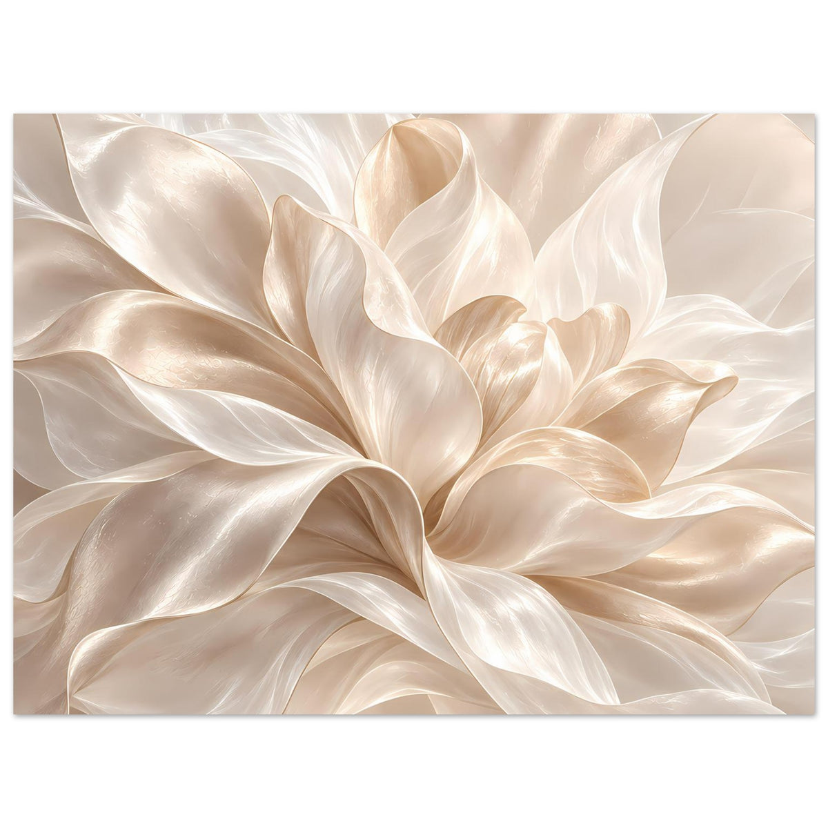 Querformatiges Floralposter mit cremefarbenem Blütenmotiv und sanften Schatten, matt