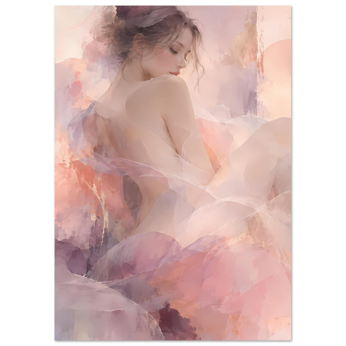 Vertikales Poster: Frauenfigur im Aquarell-Look, zarte Blush- und Lilatöne