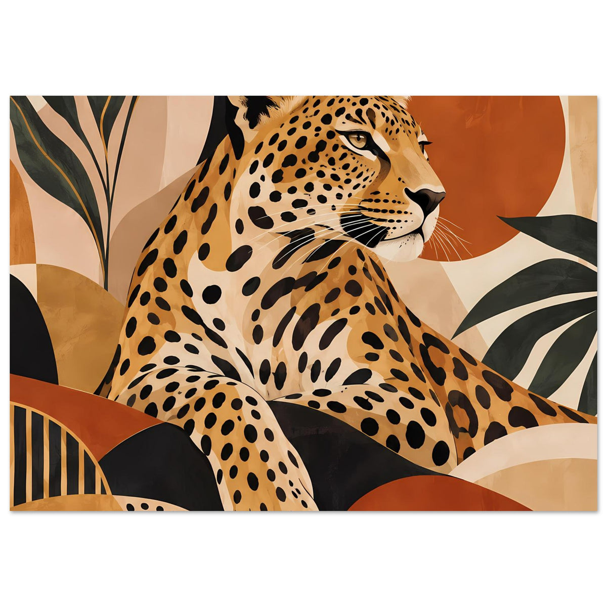 Leopard-Tierposter im Querformat: Kopf und Oberkörper mit Fleckenmuster