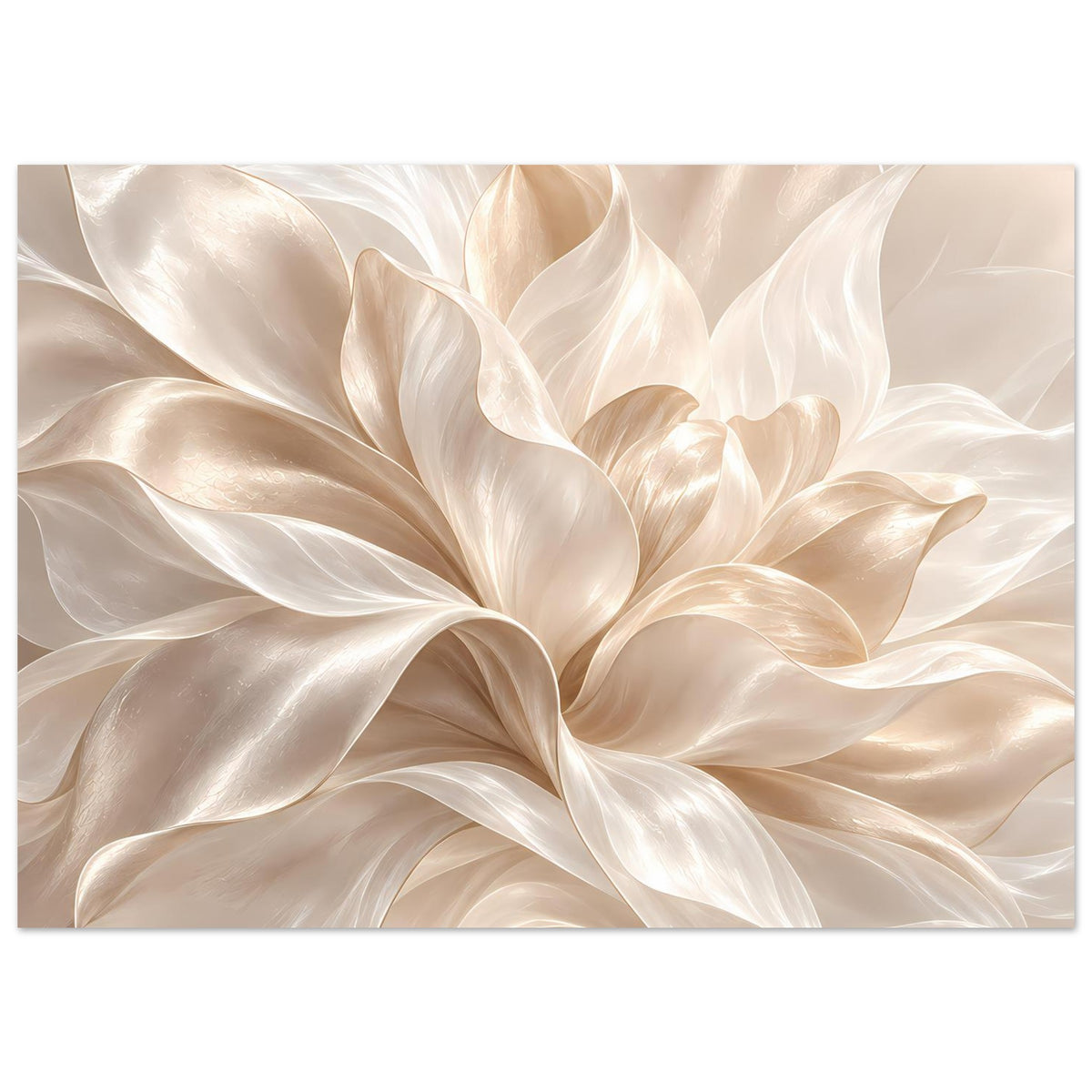 Blumenposter in Cremefarben mit welligen Blütenblättern, Querformat