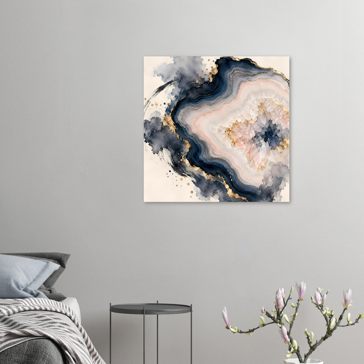 Abstraktes Geoden-Poster in Rosé, Blau und Gold, quadratisch