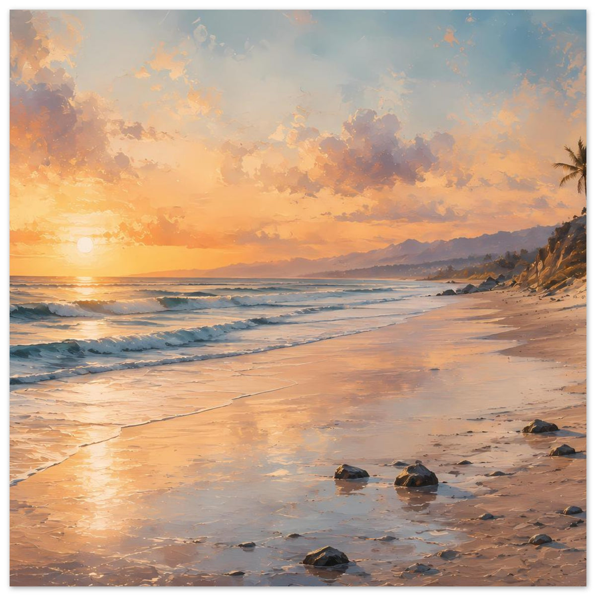 Strand-Sonnenuntergangsposter auf mattem Premiumpapier, horizontales Motiv