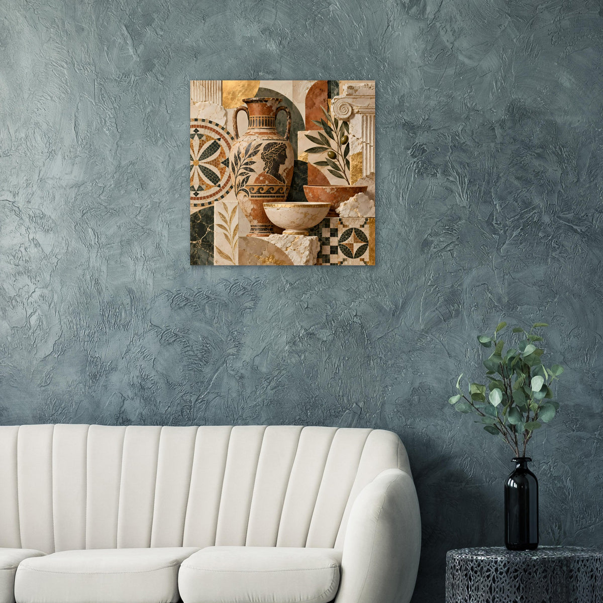 Quadratisches Poster mit mediterranem Mosaik aus Keramik und geometrischen Ornamenten