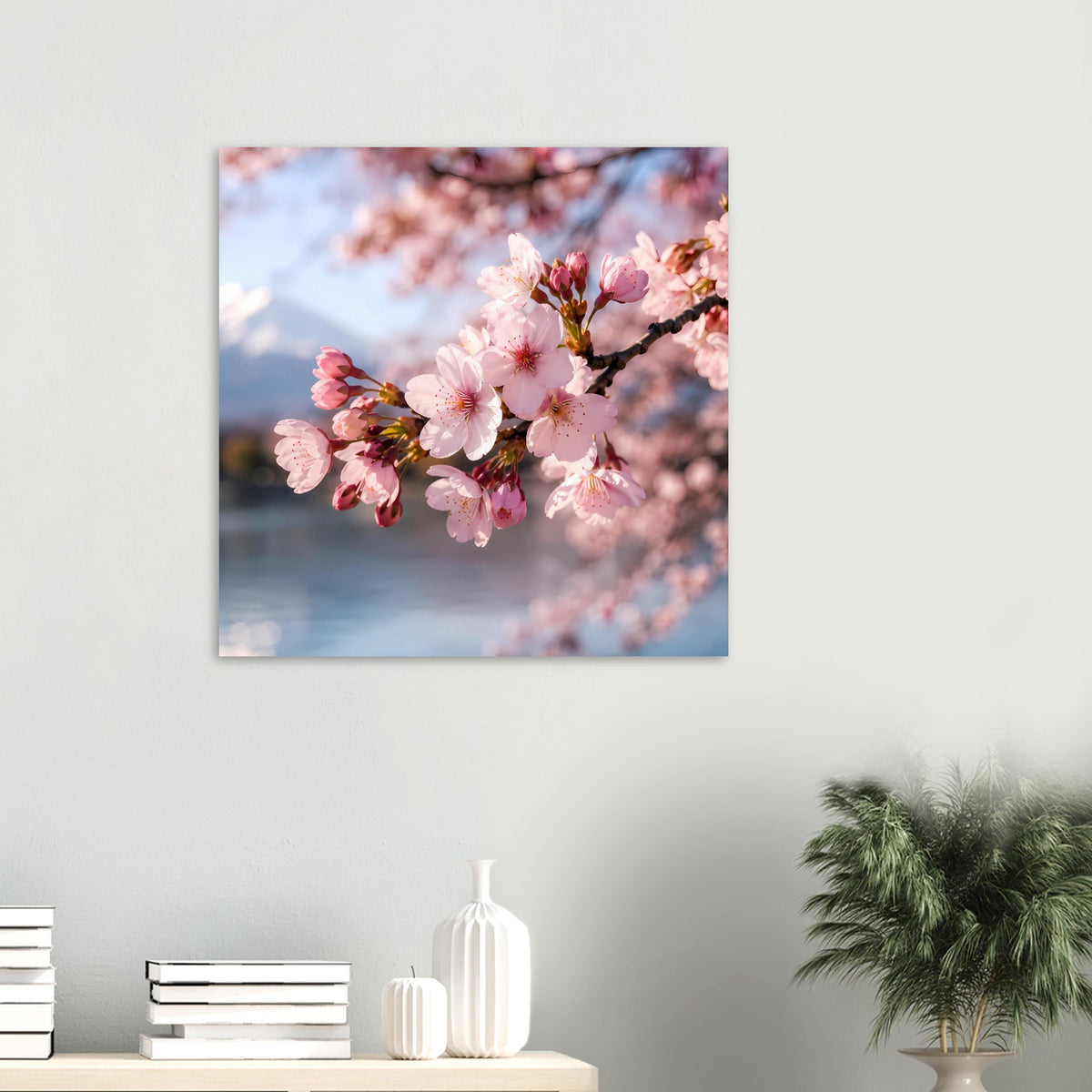 Kirschblüten-Poster im Kleinformat mit blühenden Kirschzweigen, Querformat