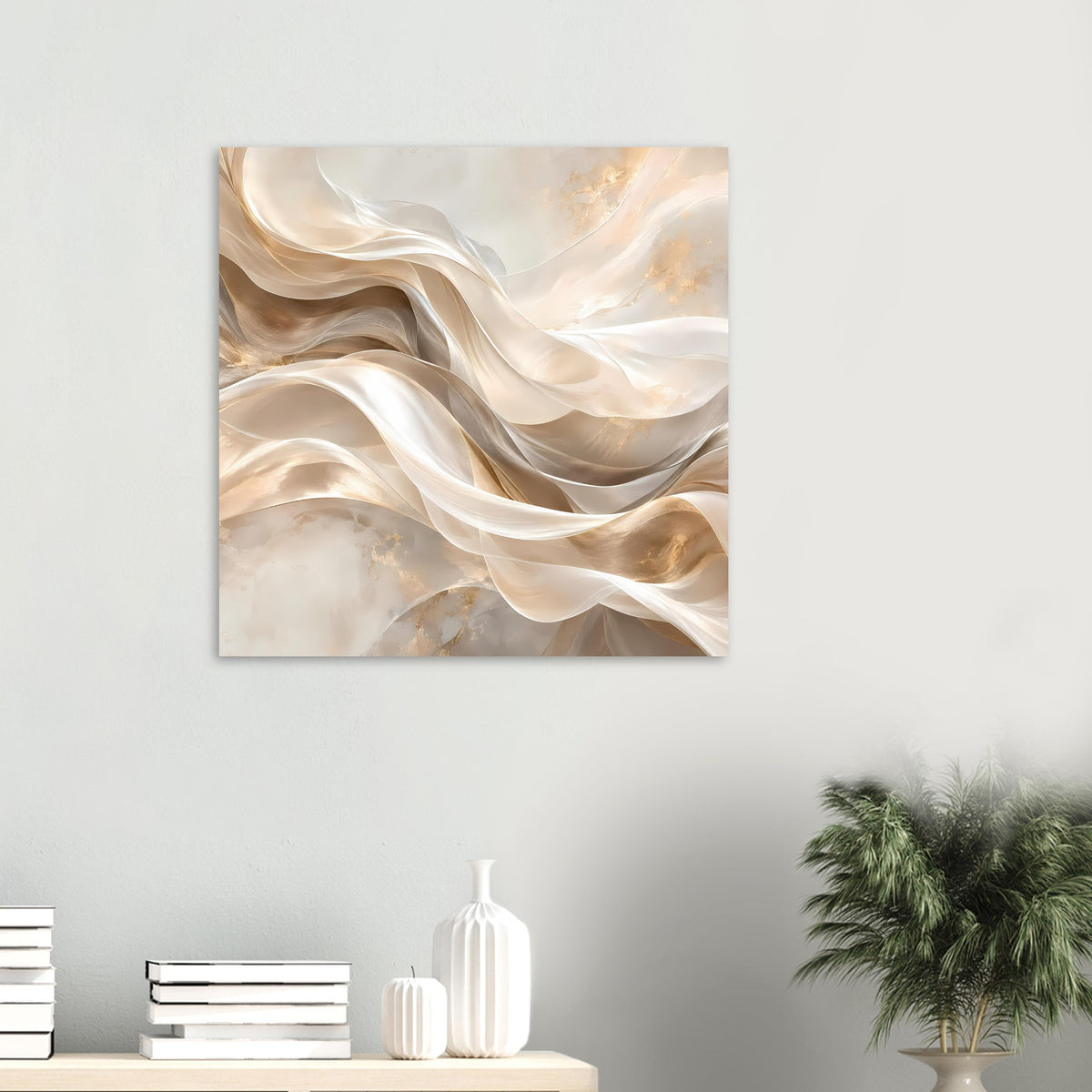Quadratisches Leinwand-Poster mit abstrakten Creme- und Goldwirbeln