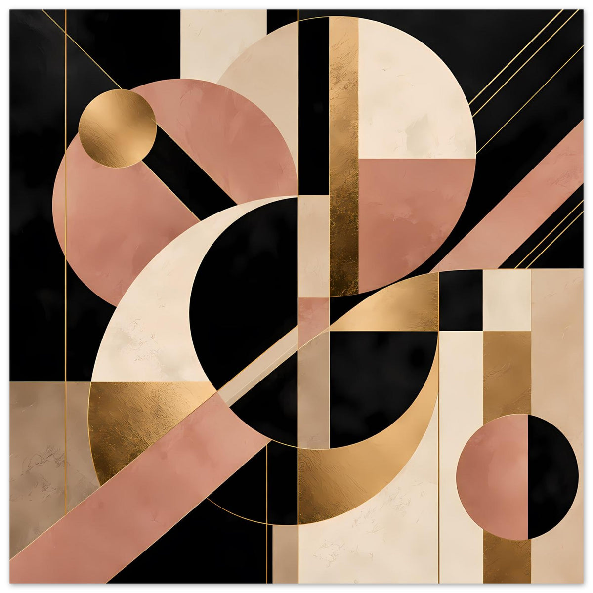 Art-Déco-Wandbild mit geometrischen Formen in Schwarz, Rosé und Gold