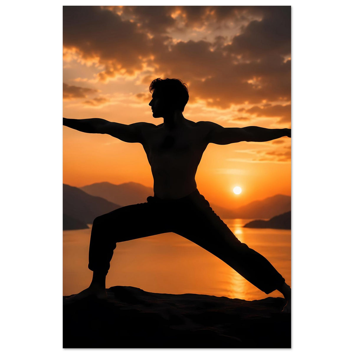 Yoga-Poster: Kriegerpose-Silhouette mit langem Ausfallschritt, Hochformat