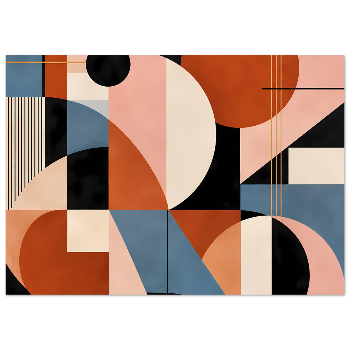 Geometrisches Poster mit Terrakotta-, Blau- und Roséformen