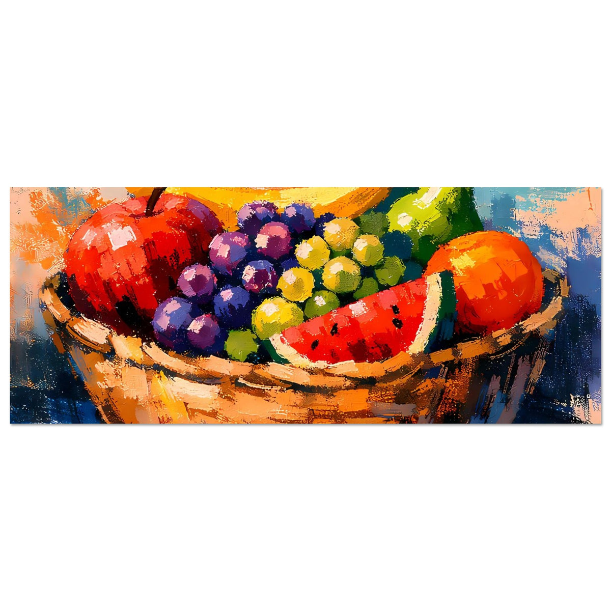 Horizontales Poster mit Früchtekorb-Gemälde: Obstschale mit Wassermelone und Trauben