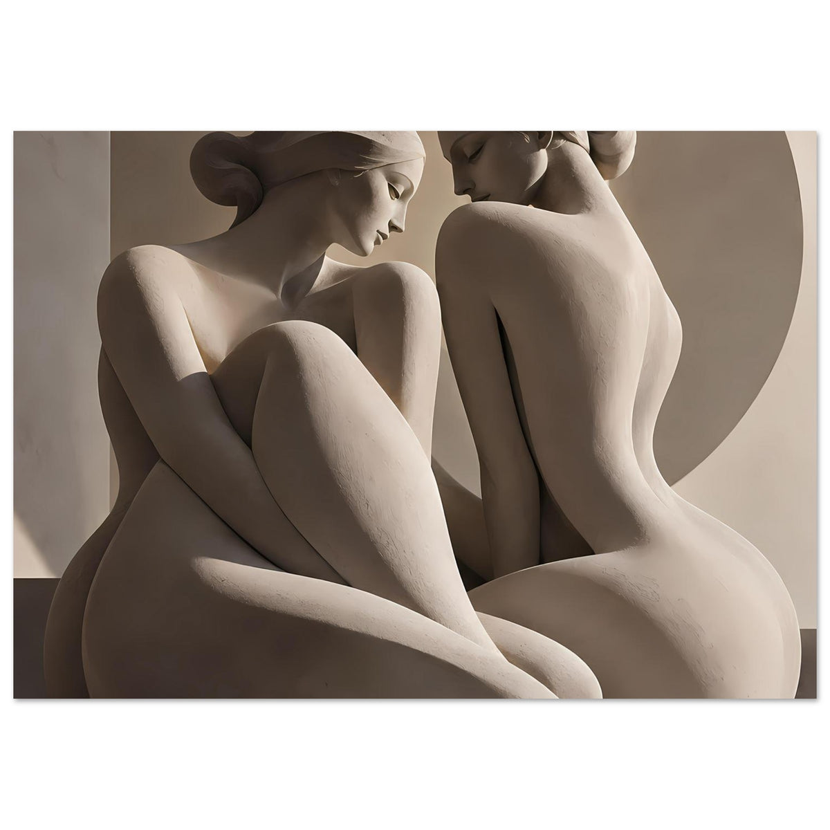 Kunstdruck mit zwei antiken Aktfiguren, Ausschnitt auf Oberkörper und Beine, monochrom