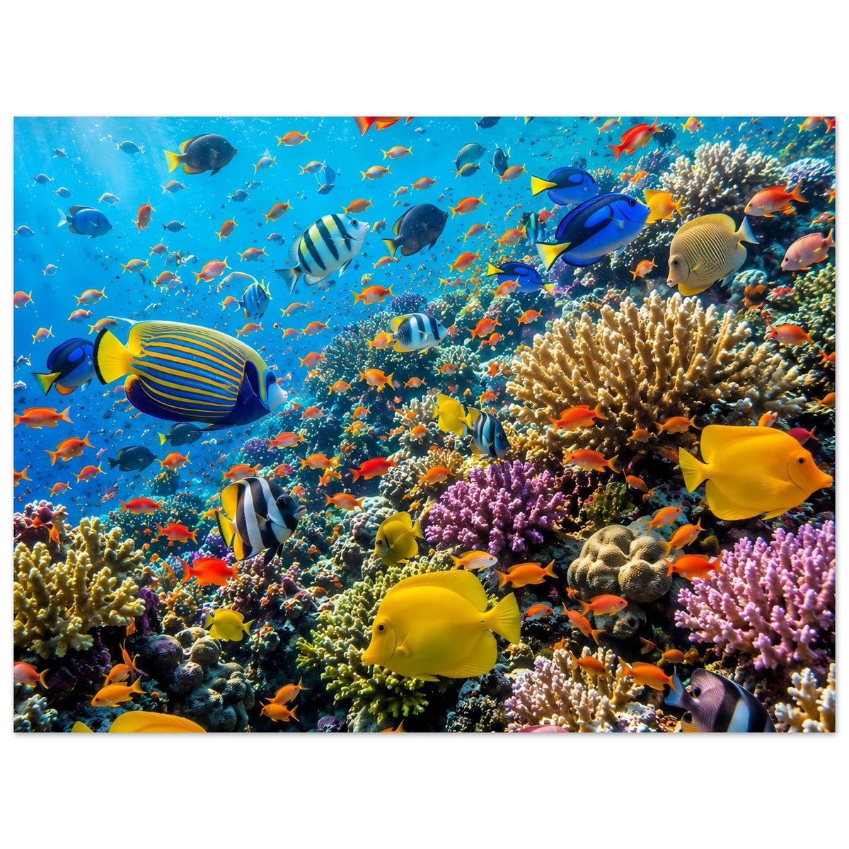 Poster im Querformat mit Korallenriff und farbigen Fischen, großflächiger Bildausschnitt