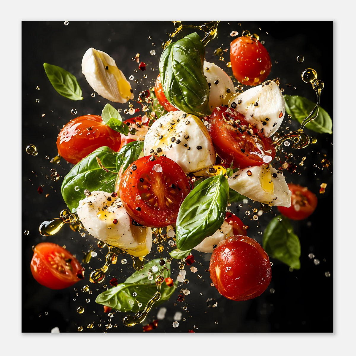 Kunstposter Caprese-Salat im Hochformat: Tomaten, Mozzarella und Basilikum
