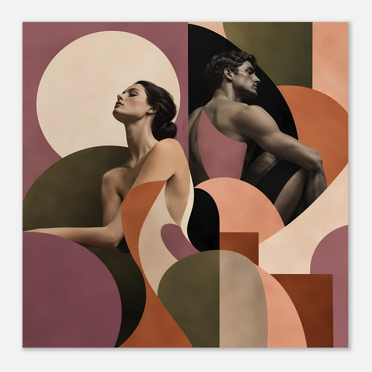 Figurenposter quer mit zwei abstrakten weiblichen Figuren in Terrakotta und Mauve