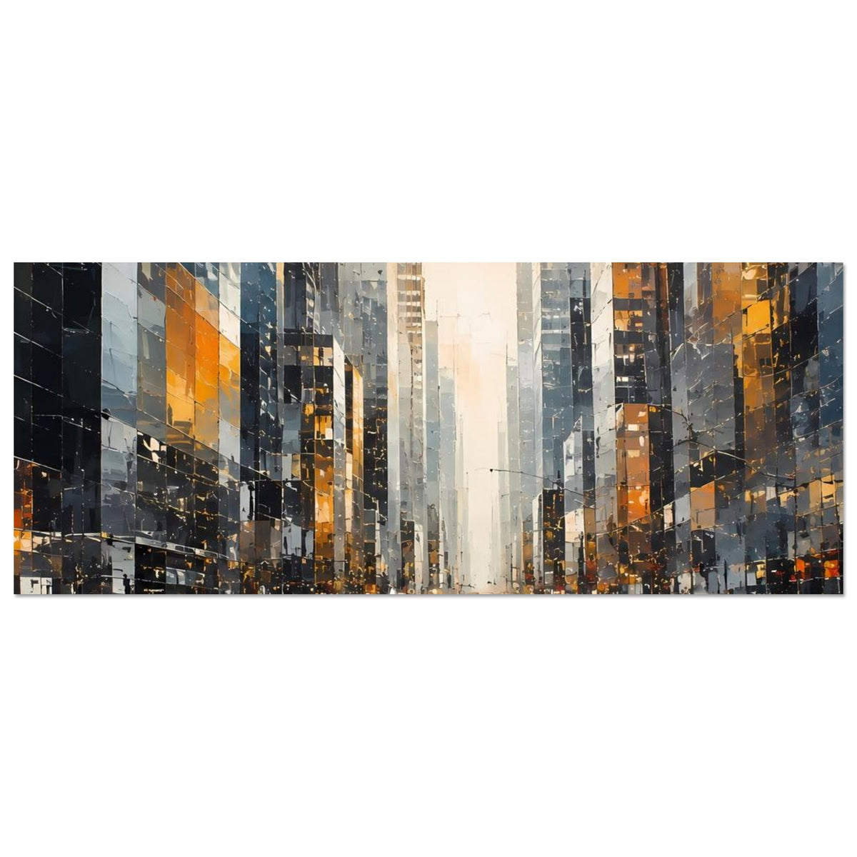 Stadtposter horizontal: gelbe Taxis auf nasser Straße zwischen Hochhäusern, Lichtreflexe