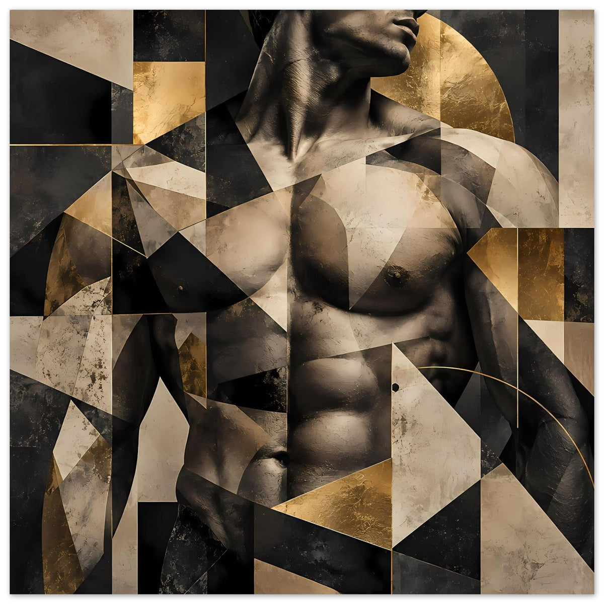 Abstraktes Aktkunst-Poster mit geometrischen Formen in Schwarz, Beige und Gold, Querformat