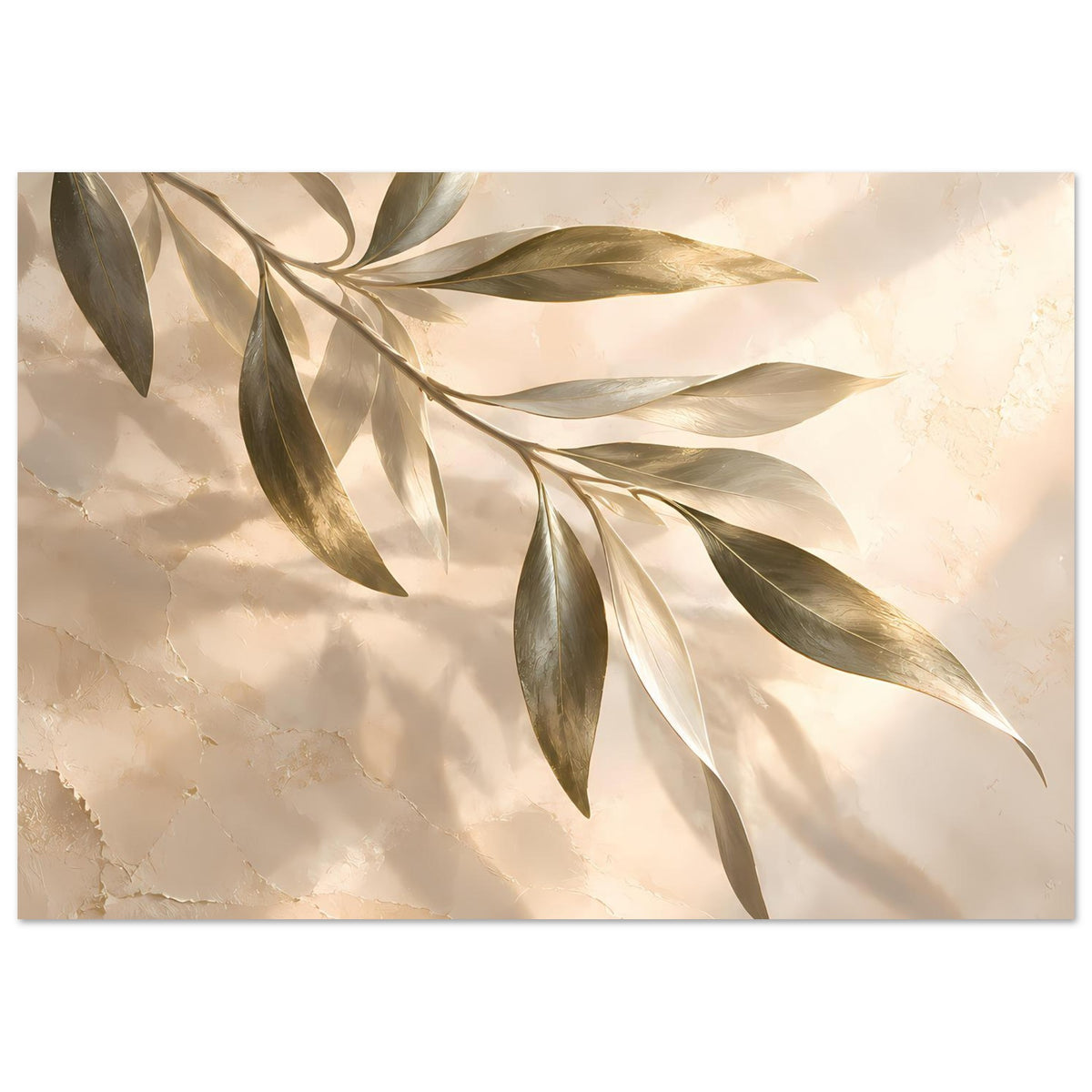 Horizontales Wandposter mit gold schimmerndem Olivenzweig und Blättern auf Creme