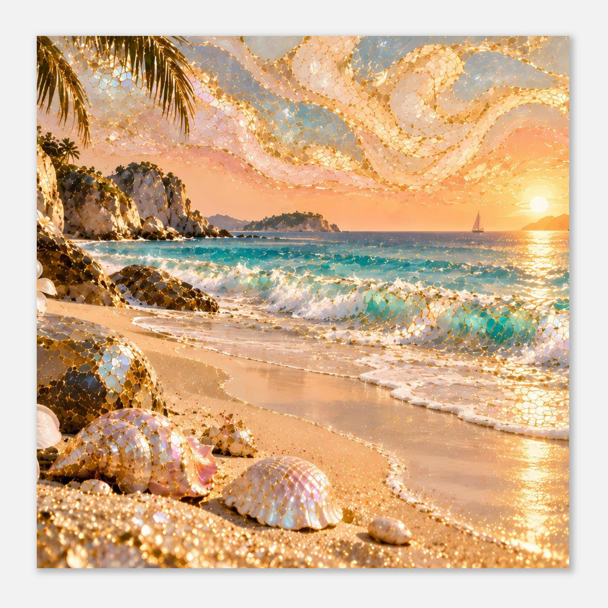 Poster Meer & Strand mit goldenen Mosaik-Akzenten: Muscheln im Vordergrund