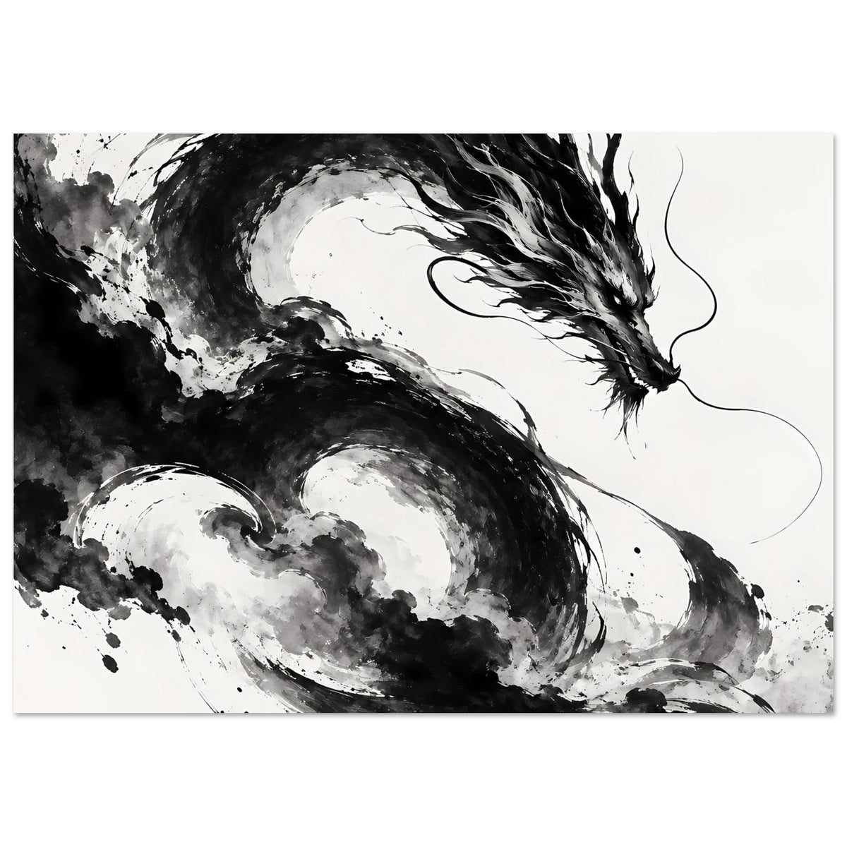 Drachenkunst-Poster Schwarz-Weiß, seitlicher Ausschnitt des Drachenflügels