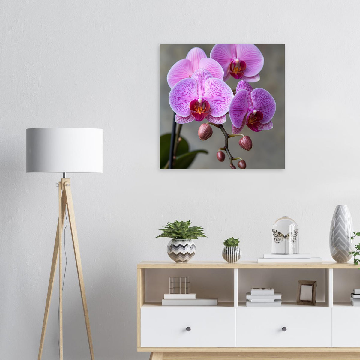 Orchideen-Porträt-Poster mit pinken Blüten auf dunklem Hintergrund