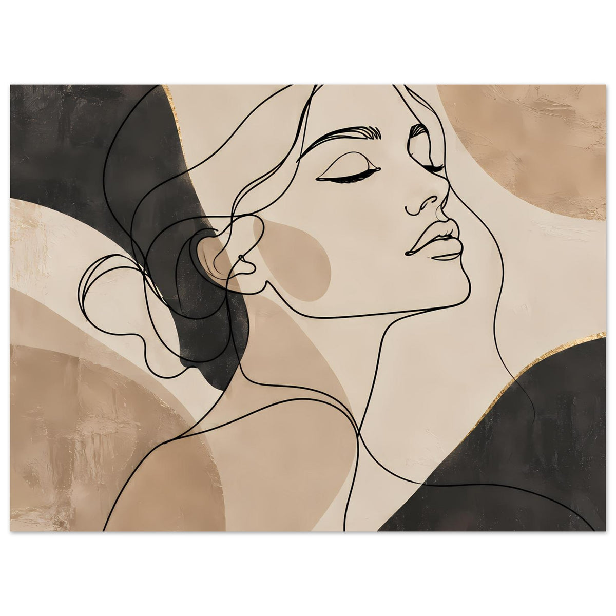 Kunstposter im Querformat: Line-Art Frauenprofile in Beige und Schwarz, nah zugeschnitten