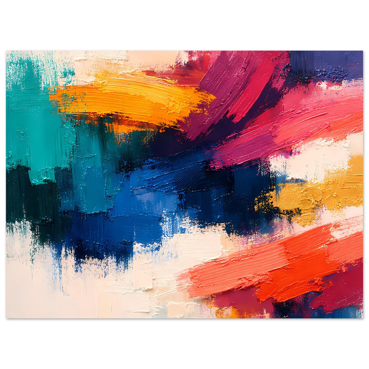 Abstraktes Expressionismus-Poster (querformat) als Nahansicht mit Pinselstrichen in Blau und Pink