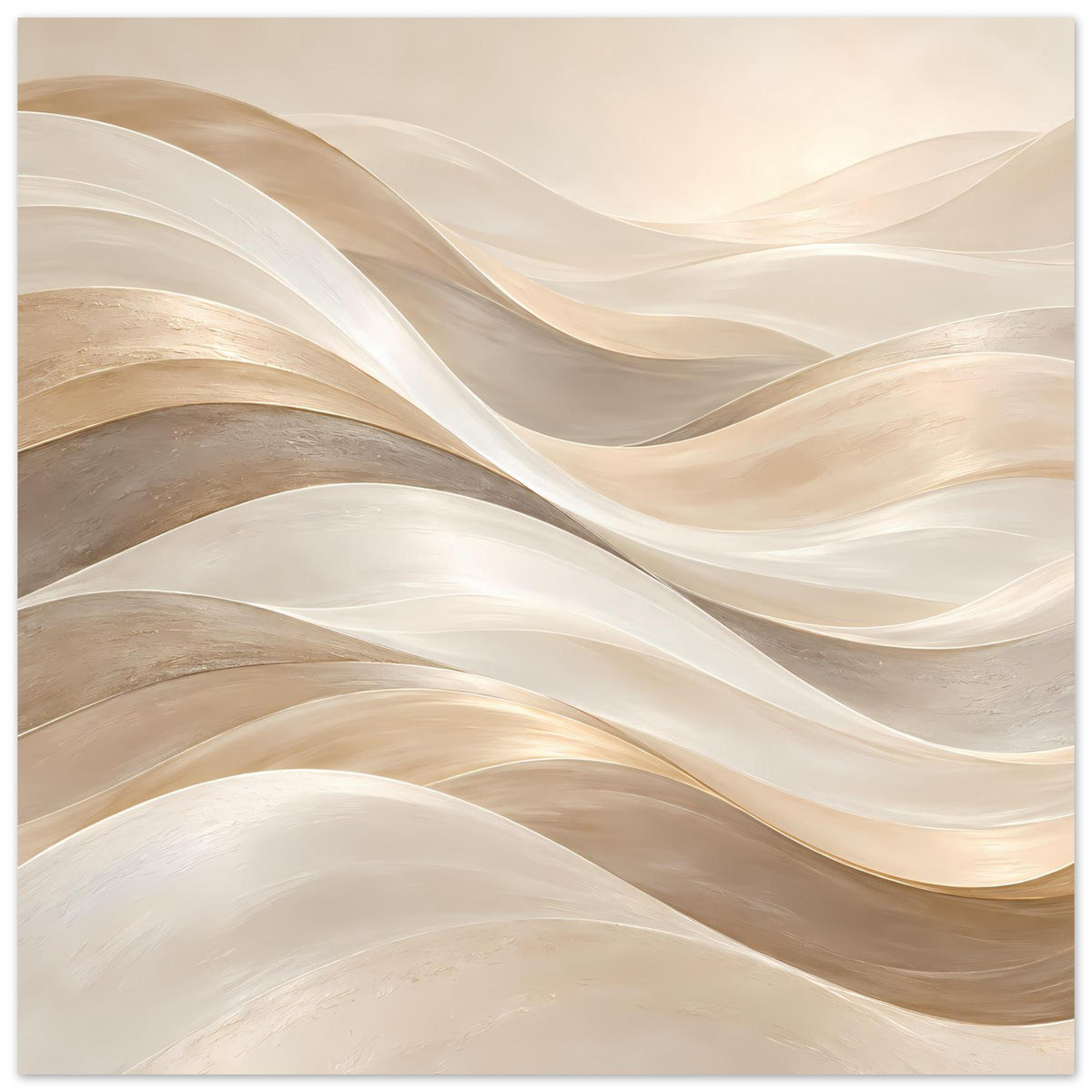 Kunstposter mit abstrakten geschwungenen Wellen in Creme und Gold, horizontal