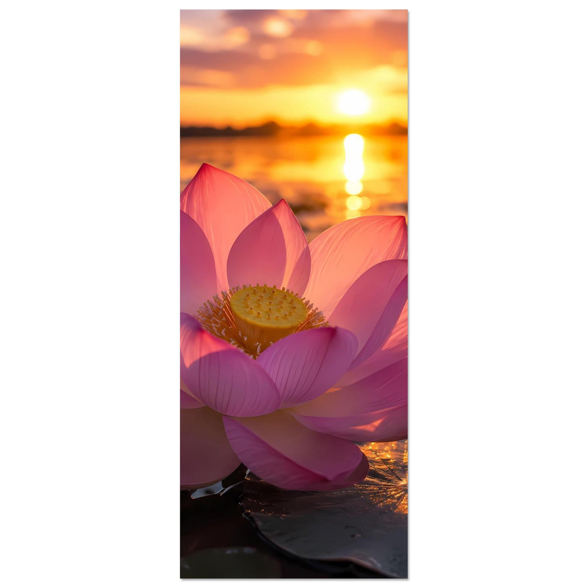 Poster im Hochformat: Lotusblüte in Pink und Violett, gelblicher Blütenkern teilweise