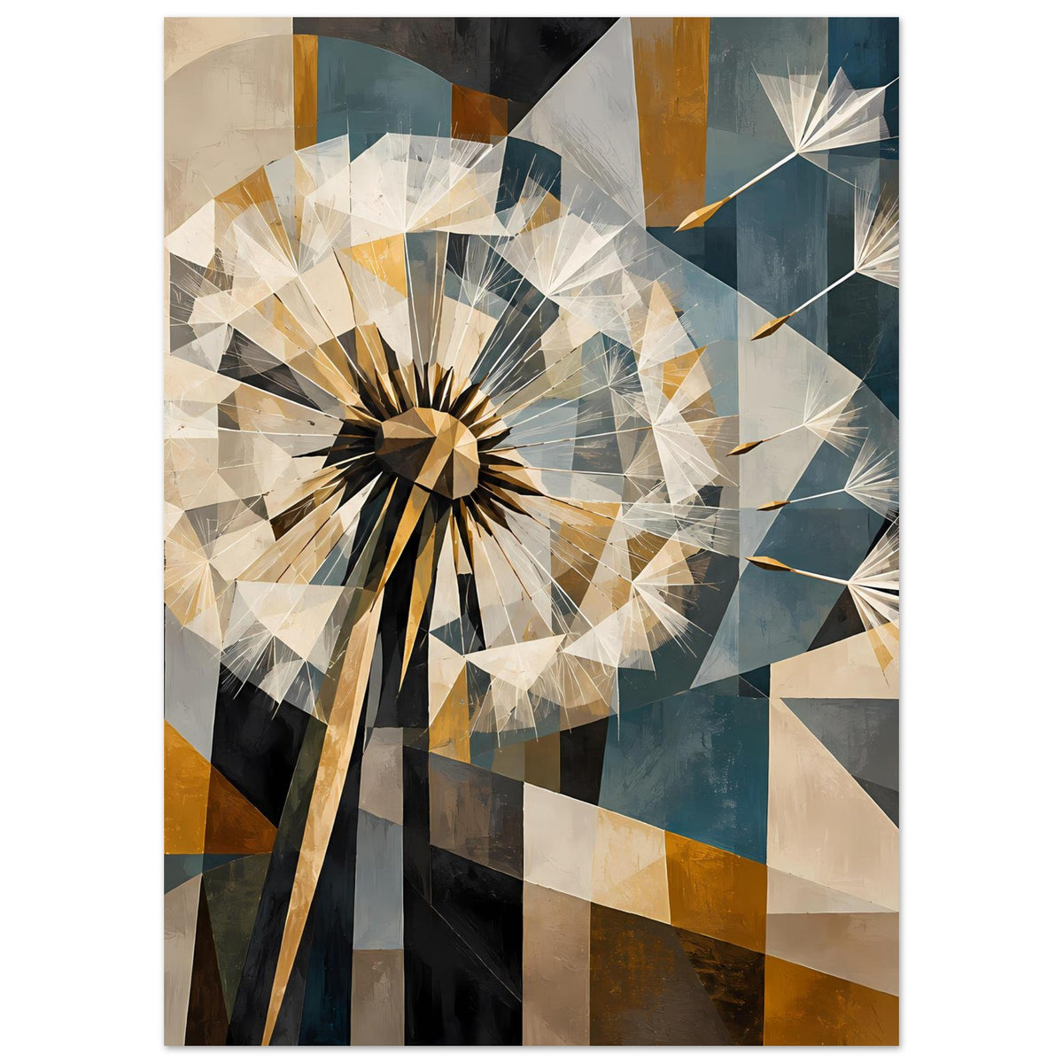 Dandelion-Wandposter mit geometrischem Dandelion-Stern, schwarz-braunen und beigen Segmenten