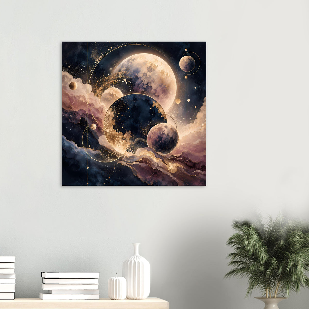 Poster im Querformat: Planetenkosmos mit goldenen Umlaufbahnen und vielen Sternen