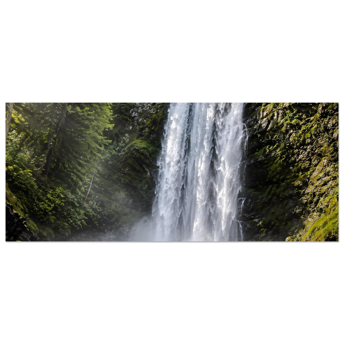 Premium-Poster mit Wasserfall, Blick auf fallendes Wasser und Wald, Querformat.