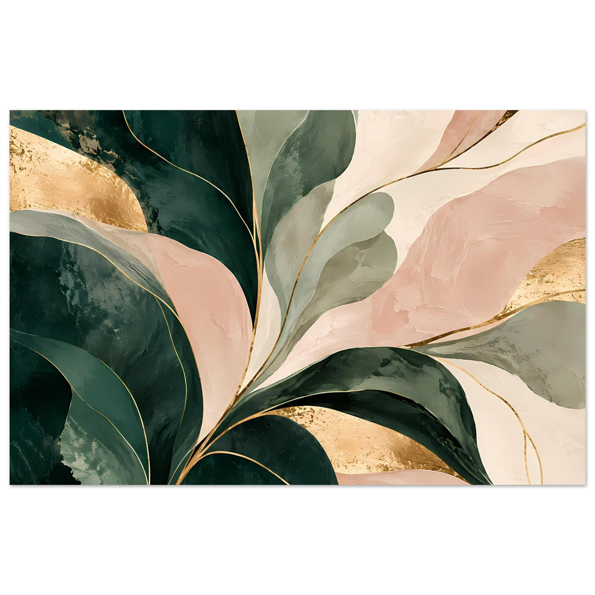 Abstraktes Kunstposter mit Smaragdgrün, Rosé und Gold