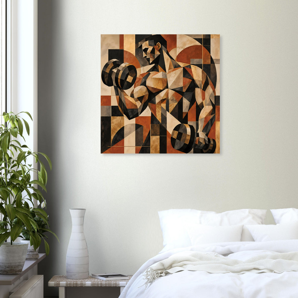 Abstraktes geometrisches Wandposter mit polygonalen Formen in Braun-Schwarz-Beige