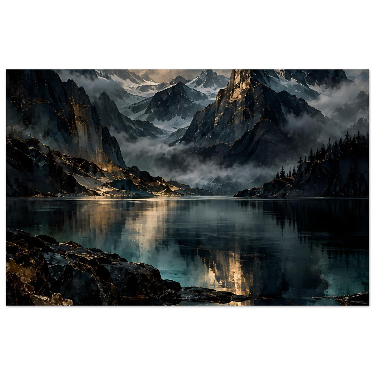 Poster mit Berglandschaft und See, horizontales Format, ruhige Spiegelung