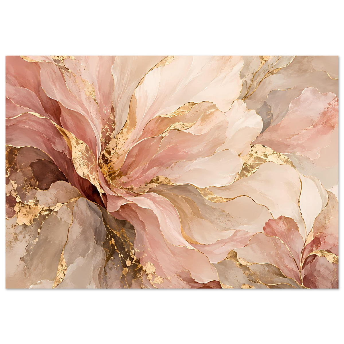Blumenposter mit rosa und goldenen Blütenblättern, Querformat