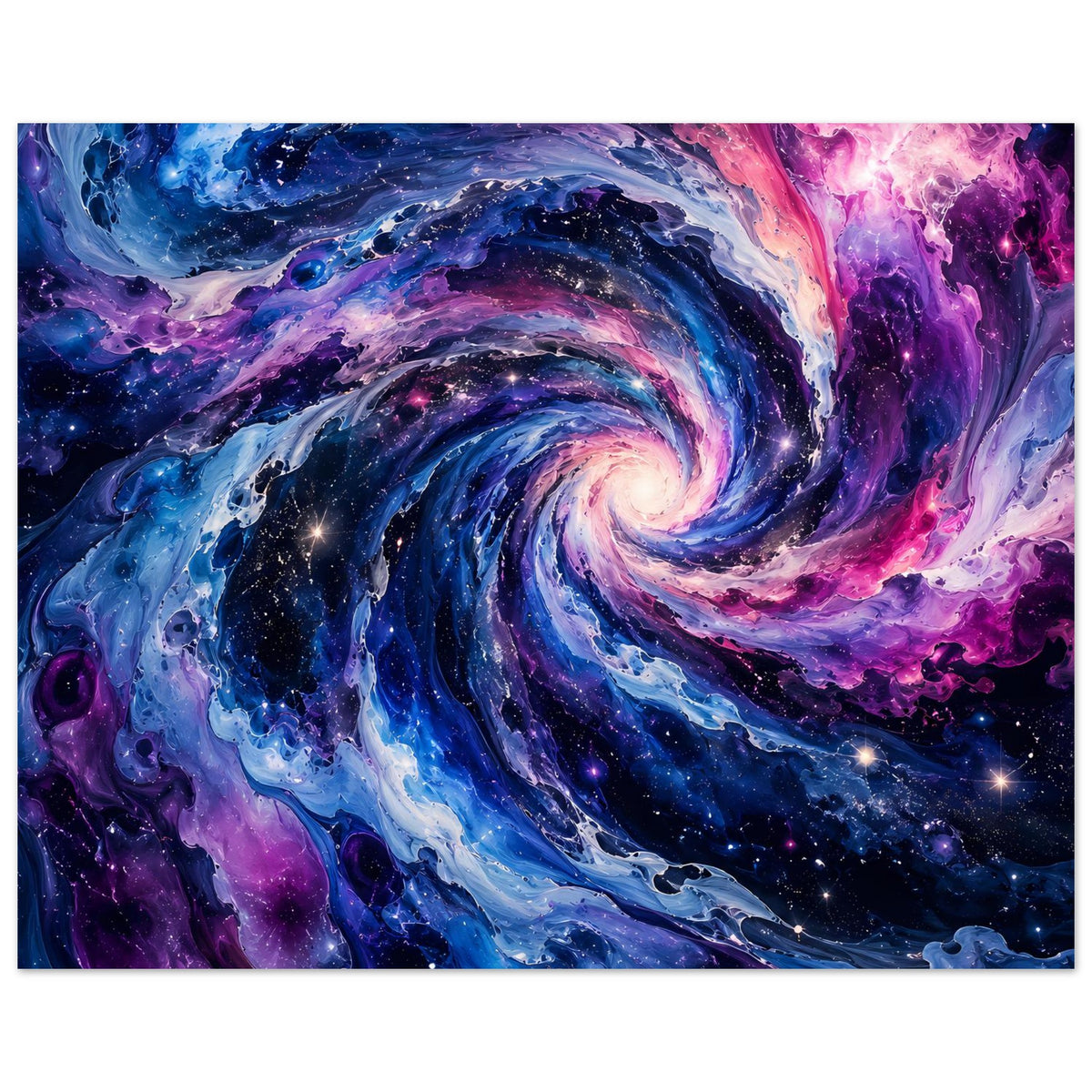 Rechteckiges Poster mit Spiralnebel und Sternen, Farbverlauf in Blau, Violett und Pink