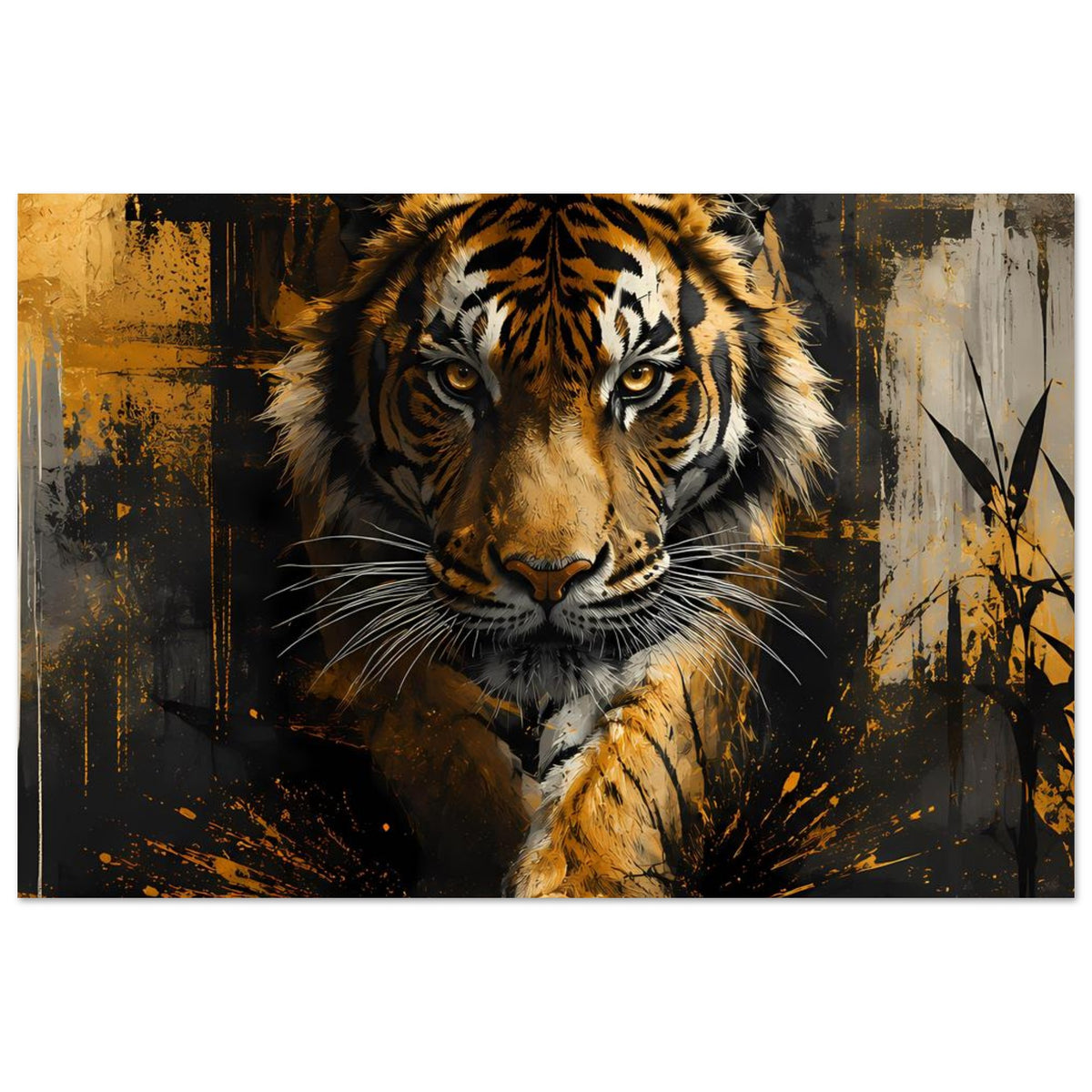Tiger-Poster im Rahmen: zentrierter Tiger mit goldgelbem Fell und schwarzen Streifen