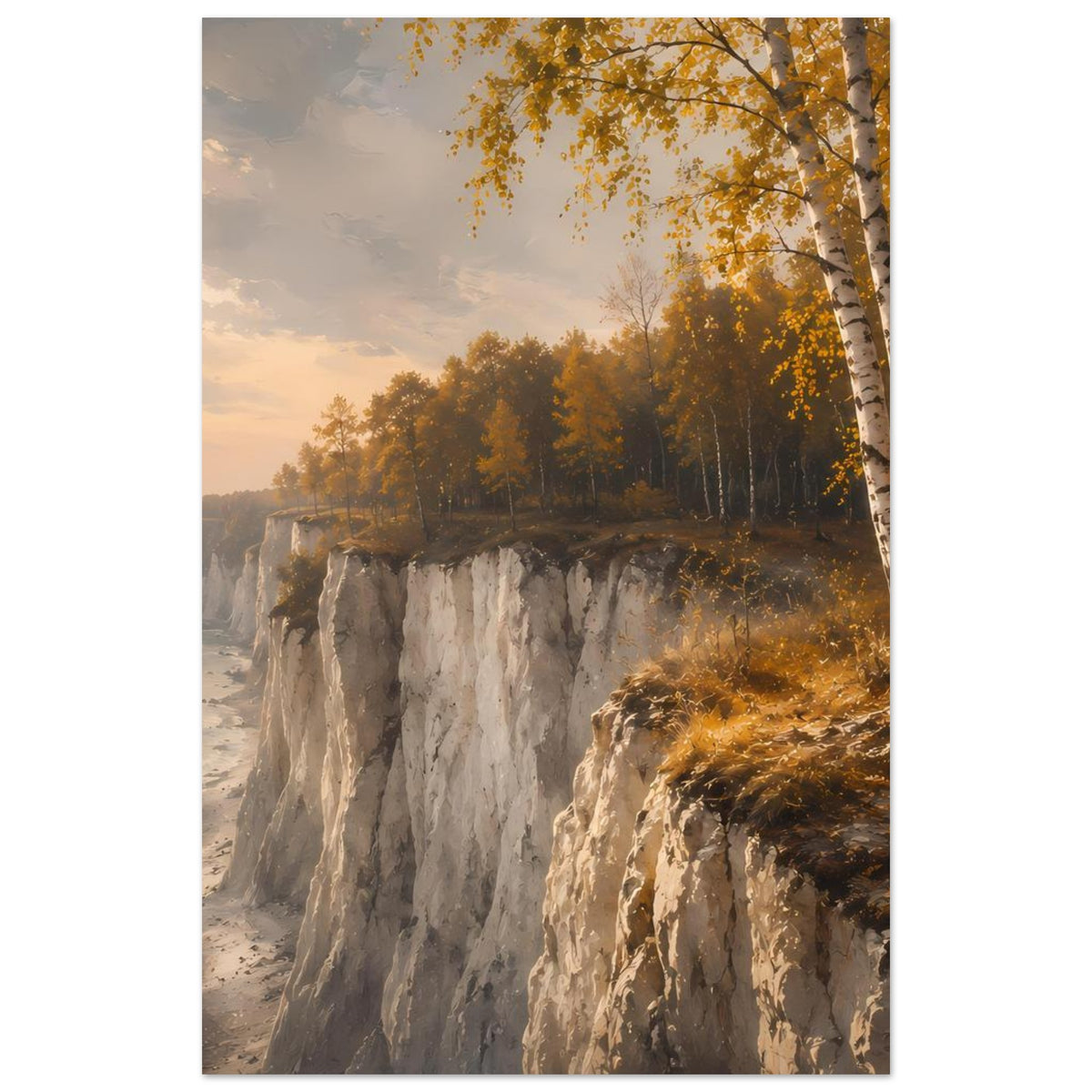 Matte Poster (vertikal) mit Blick auf Kreideklippen und Herbstbaumkronen