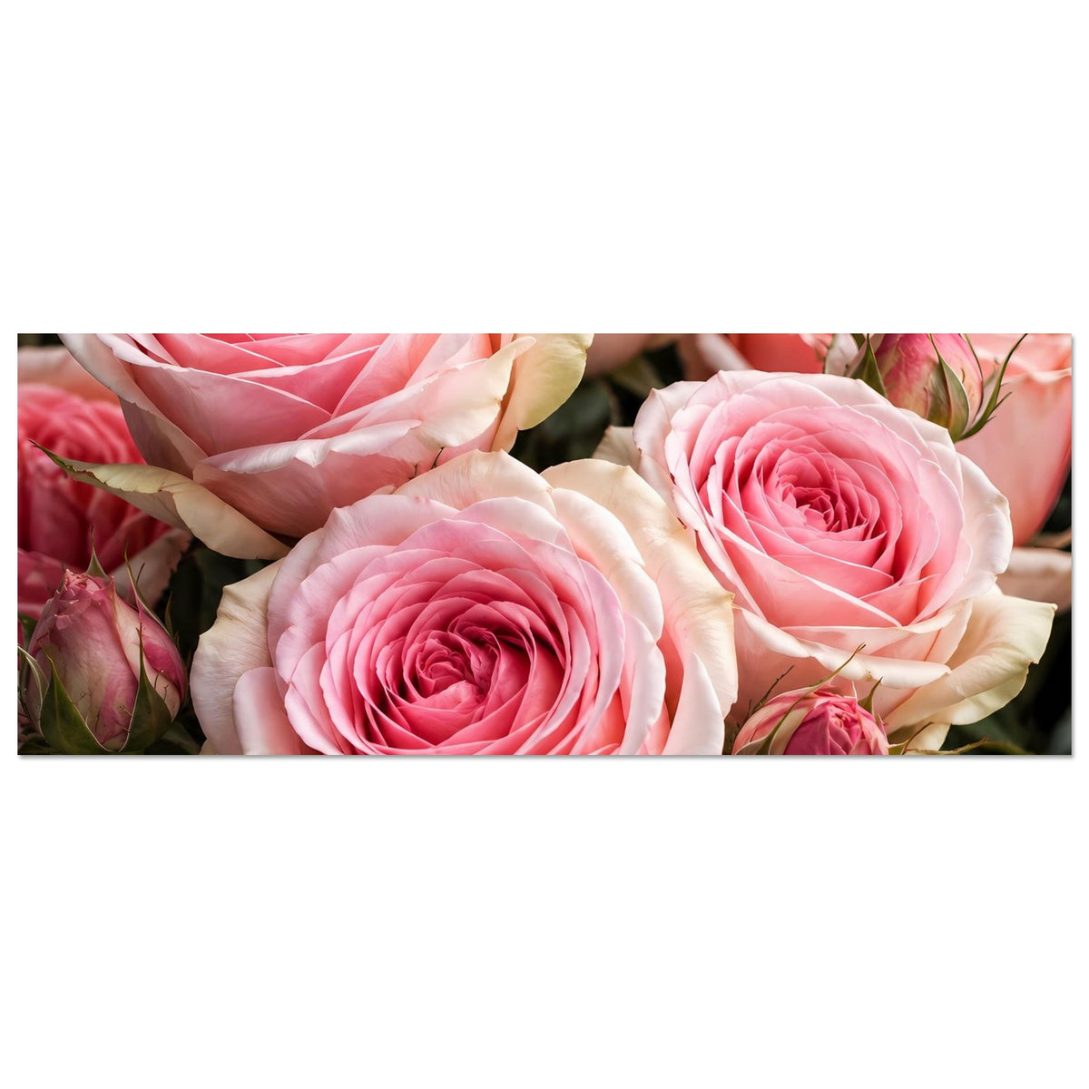 Querformat-Poster mit großen rosa-weißen Rosenblüten