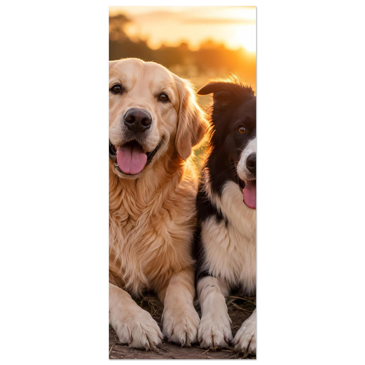 Hochformat-Poster mit zwei Hunden im Portrait, seitlich und unten teilweise angeschnitten